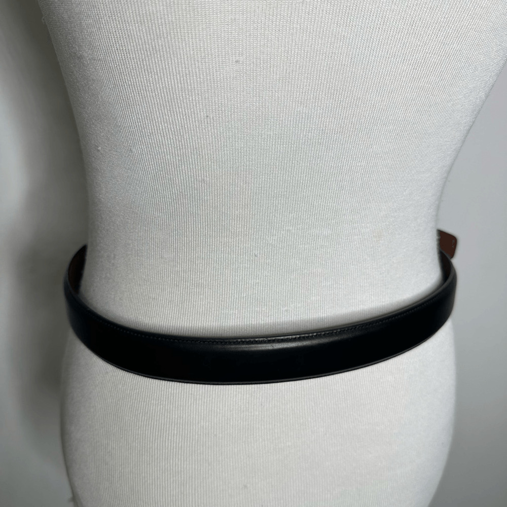 PENGUIN Black LEATHER Dress belt smooth silver hardware HN32051 Men's 32 - Picture 6 of 8